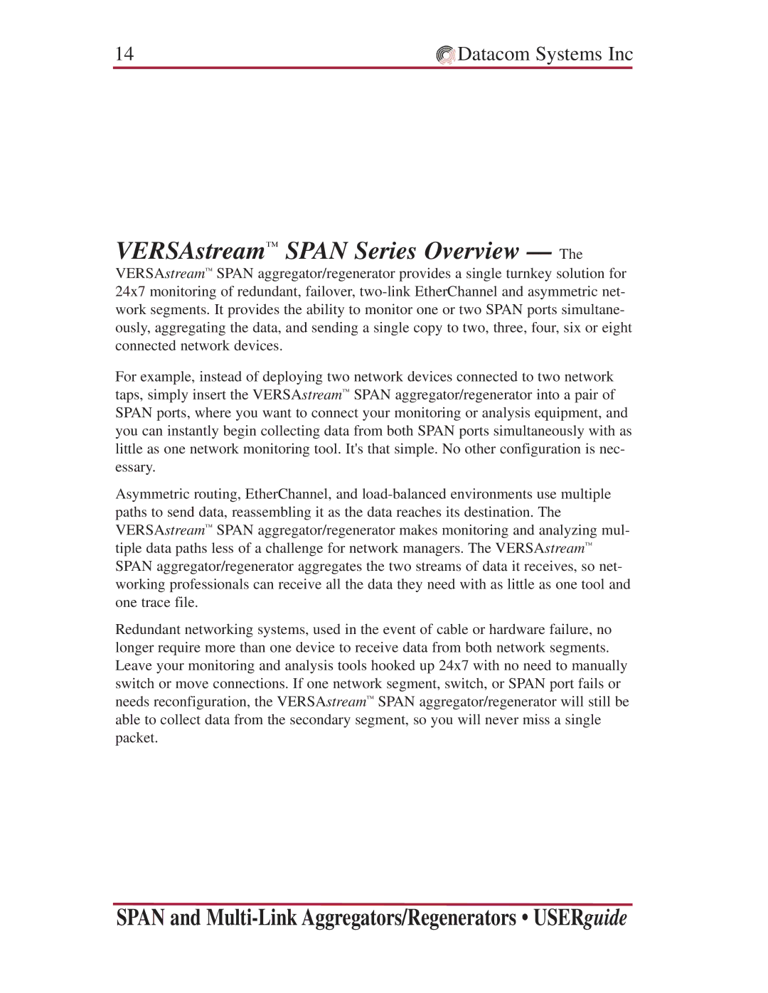 Datacom Systems VS series Multi-Link, SS series SPAN, VS series SPAN manual VERSAstream Span Series Overview 