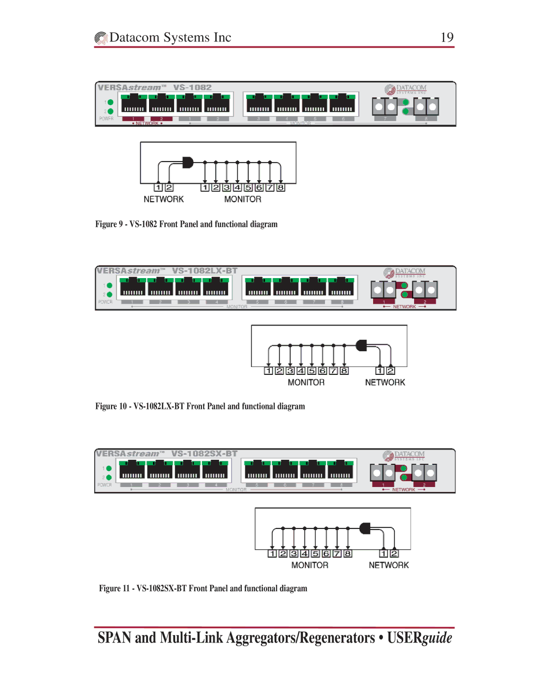 Datacom Systems VS series SPAN, SS series SPAN, VS series Multi-Link manual VS-1082 Front Panel and functional diagram 