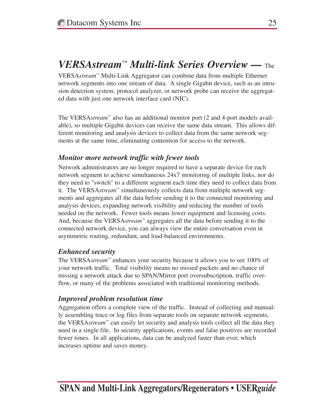 Datacom Systems VS series SPAN, SS series SPAN, VS series Multi-Link manual VERSAstream Multi-link Series Overview 