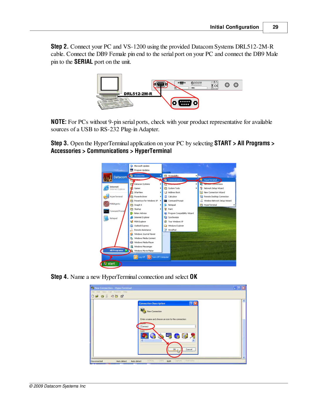 Datacom Systems VS-1200 manual Accessories Communications HyperTerminal 