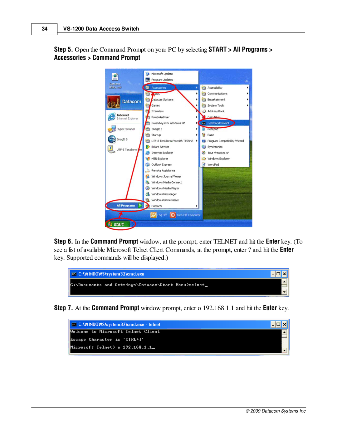 Datacom Systems VS-1200 manual Accessories Command Prompt 