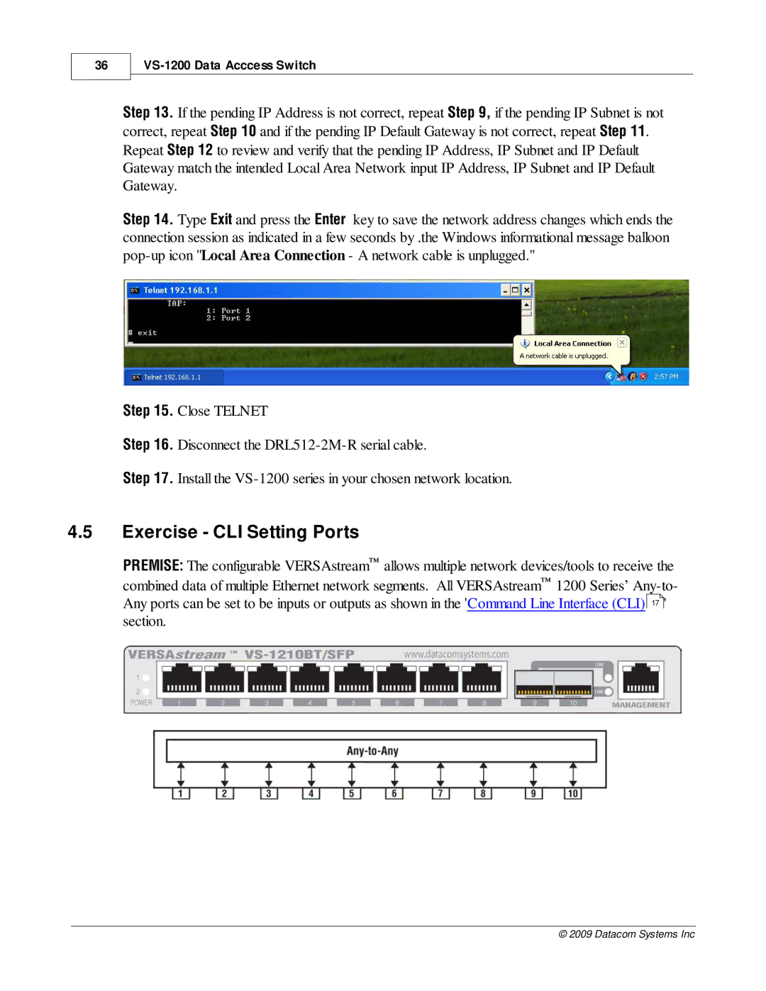 Datacom Systems VS-1200 manual Exercise CLI Setting Ports 