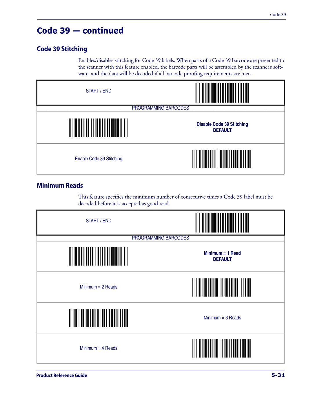 Datalogic Scanning 1000I manual Code 39 Stitching, Minimum Reads 