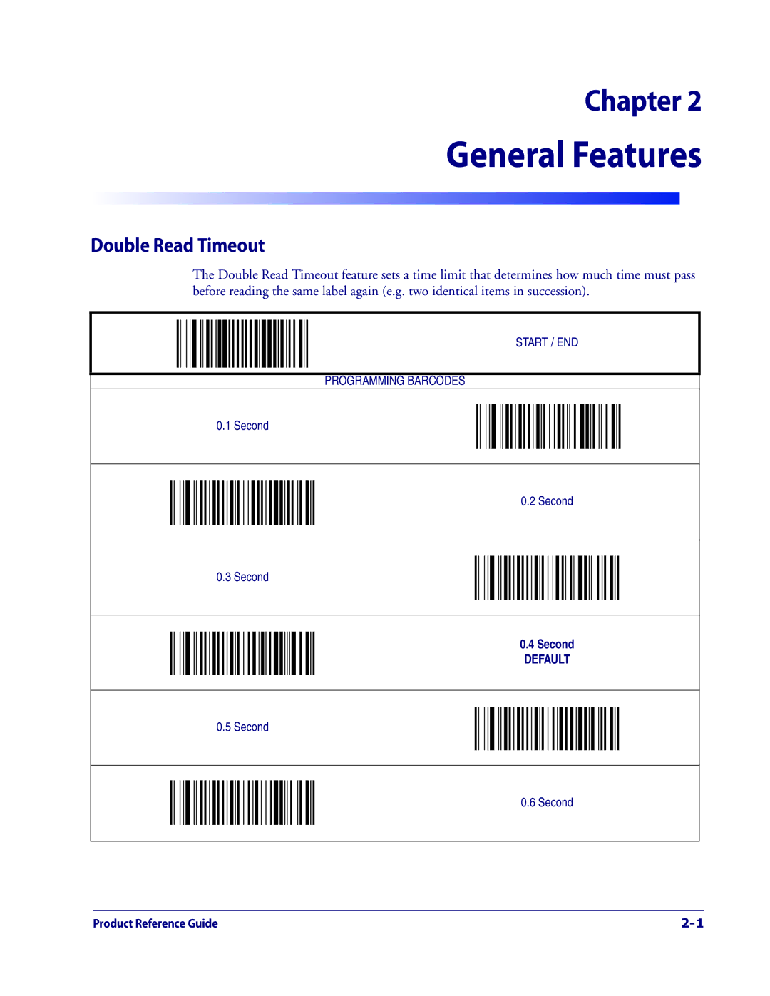 Datalogic Scanning 1000I manual General Features, Double Read Timeout 