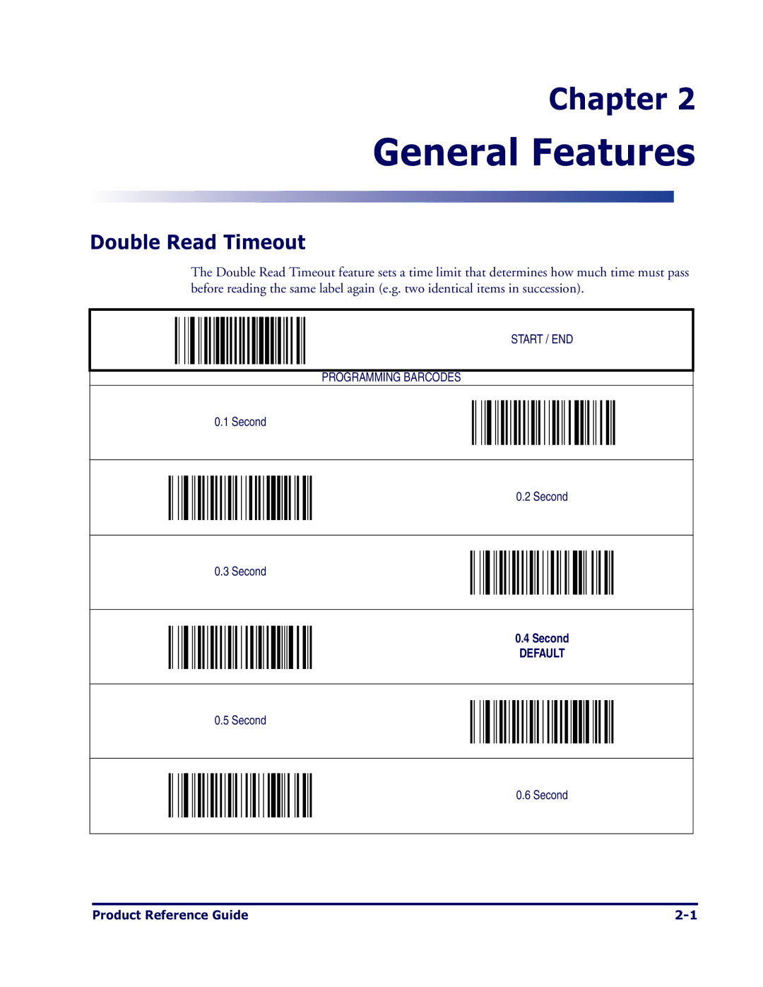 Datalogic Scanning 1000I manual General Features, Double Read Timeout 