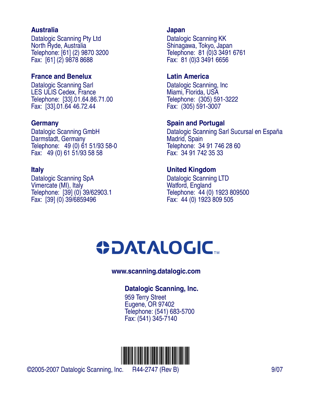 Datalogic Scanning 1000I manual Datalogic Scanning, Inc 