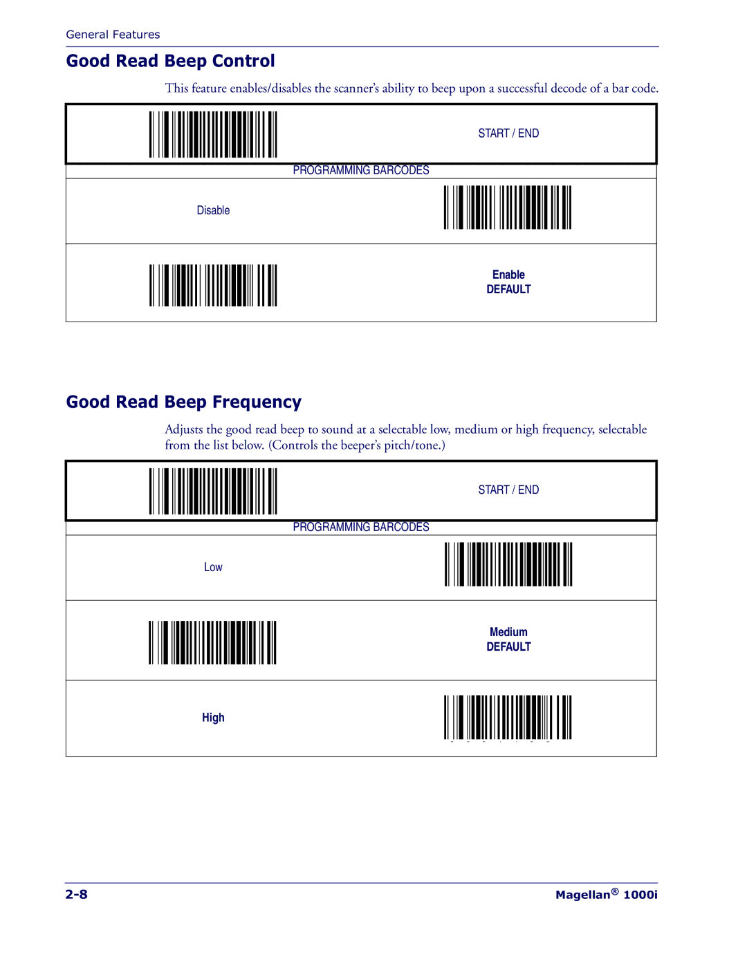 Datalogic Scanning 1000I manual Good Read Beep Control, Good Read Beep Frequency 