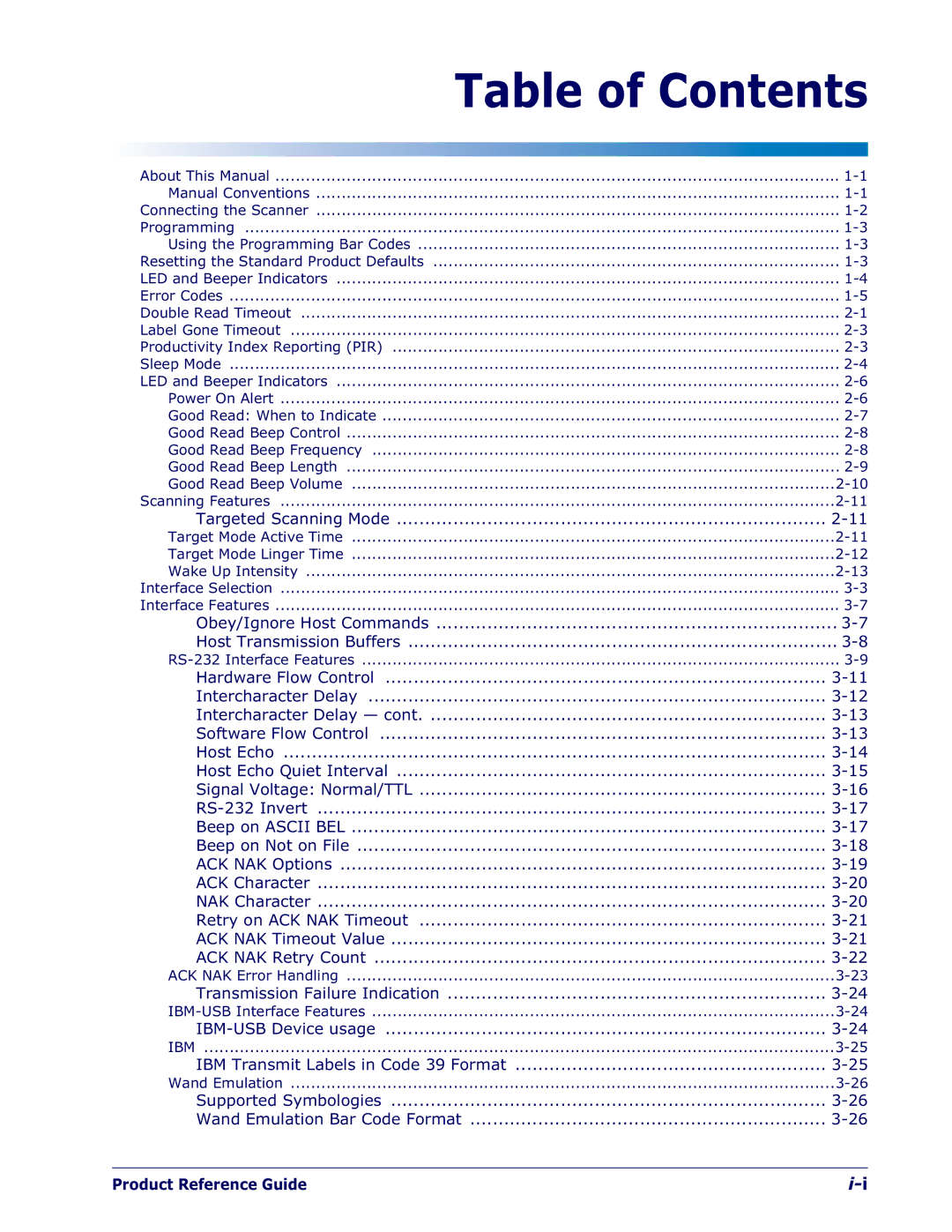 Datalogic Scanning 1000I manual Table of Contents 