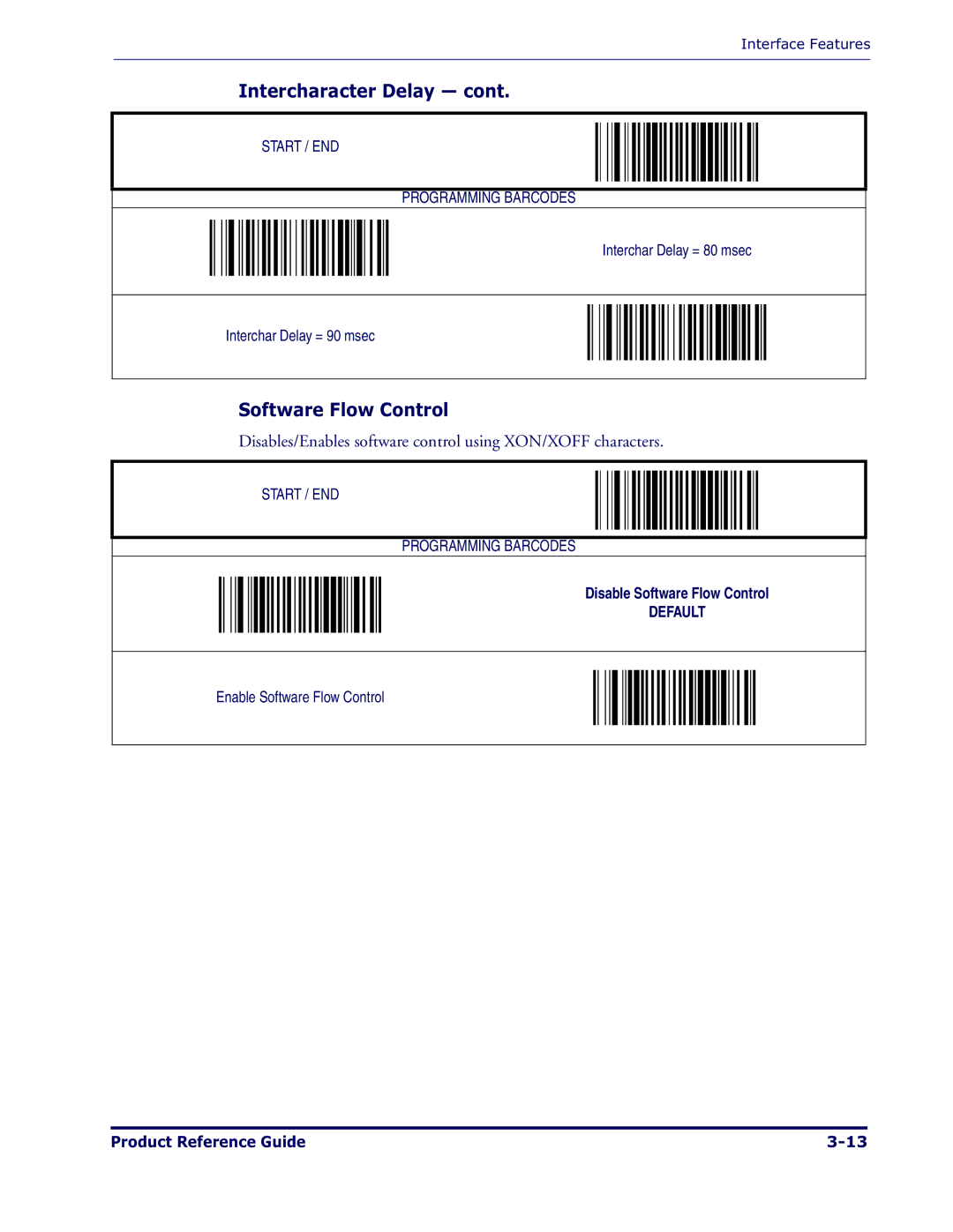 Datalogic Scanning 1000I manual Software Flow Control, Disables/Enables software control using XON/XOFF characters 