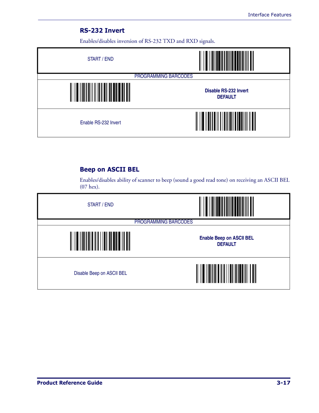 Datalogic Scanning 1000I manual RS-232 Invert, Beep on Ascii BEL 