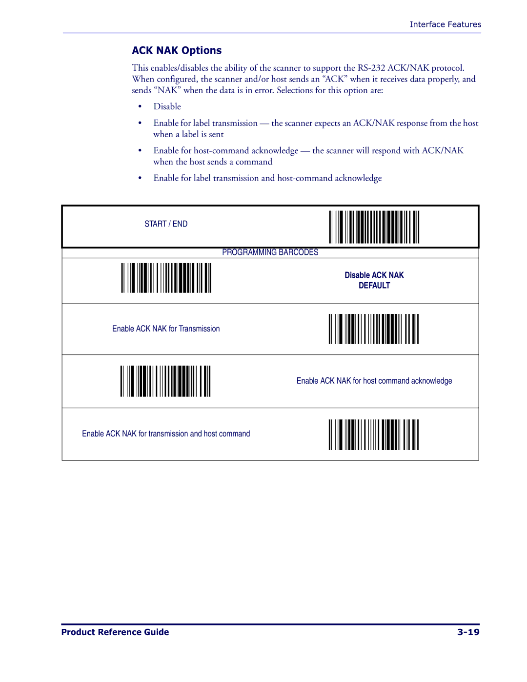 Datalogic Scanning 1000I manual ACK NAK Options 