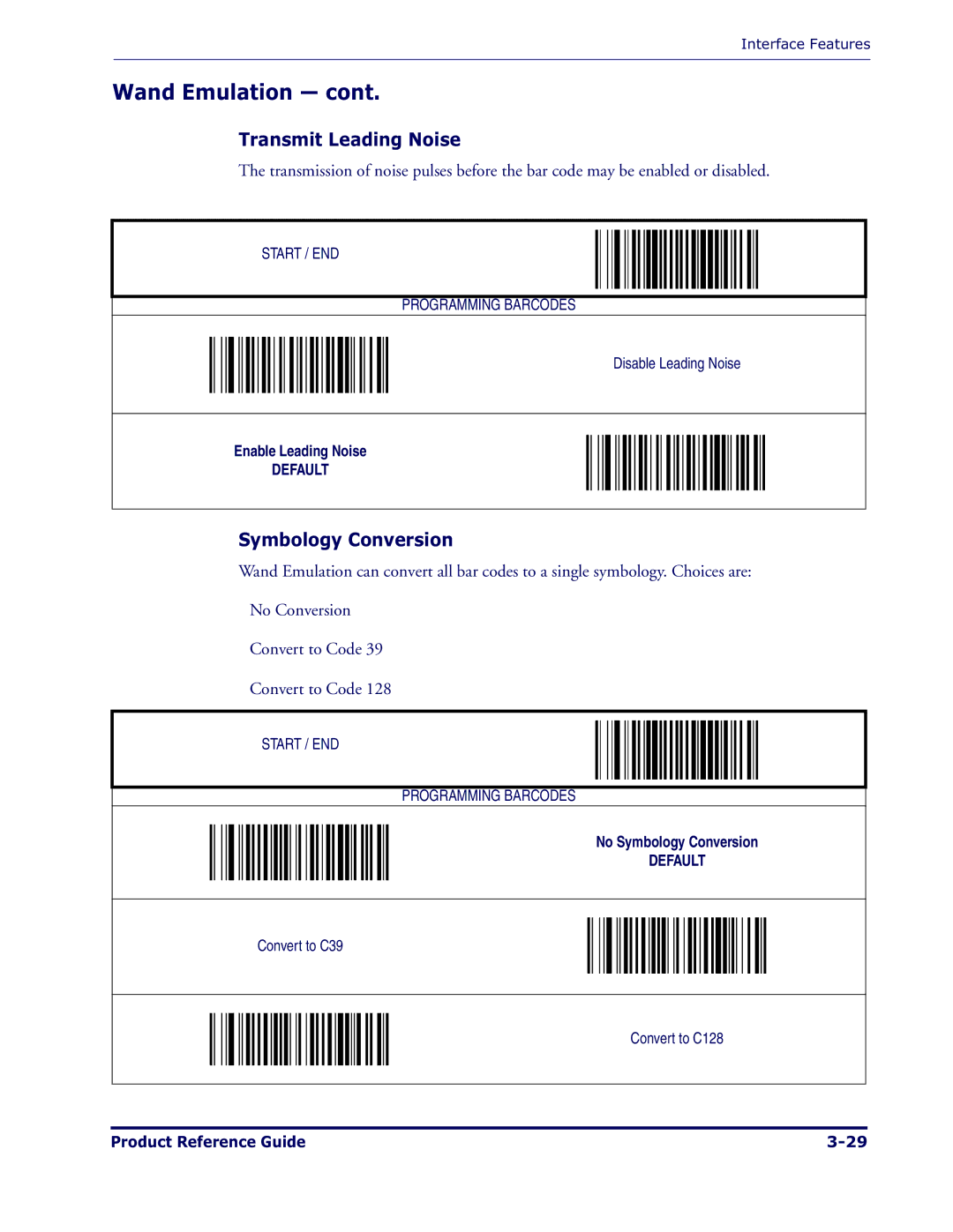 Datalogic Scanning 1000I manual Transmit Leading Noise, Symbology Conversion 