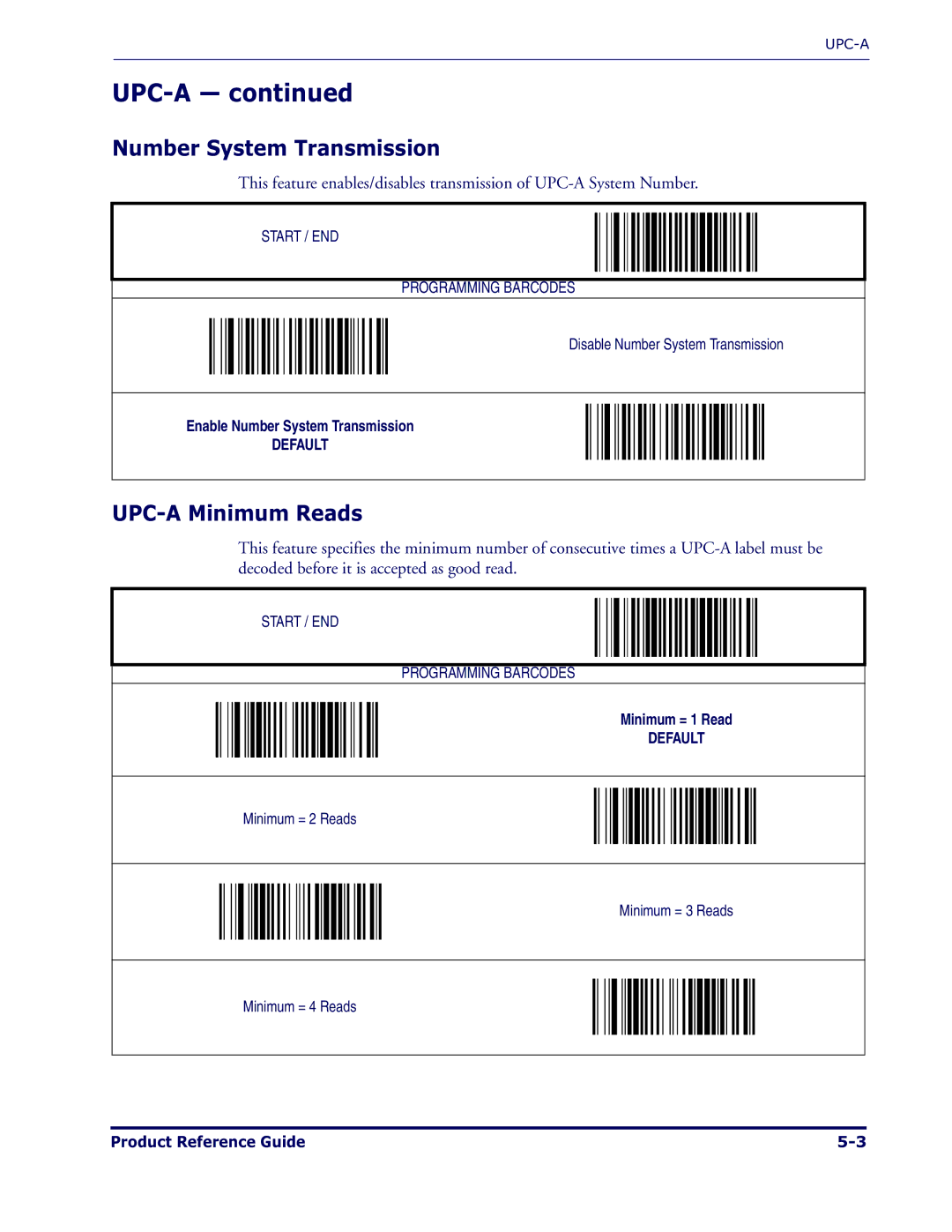 Datalogic Scanning 1000I manual Number System Transmission, UPC-A Minimum Reads 