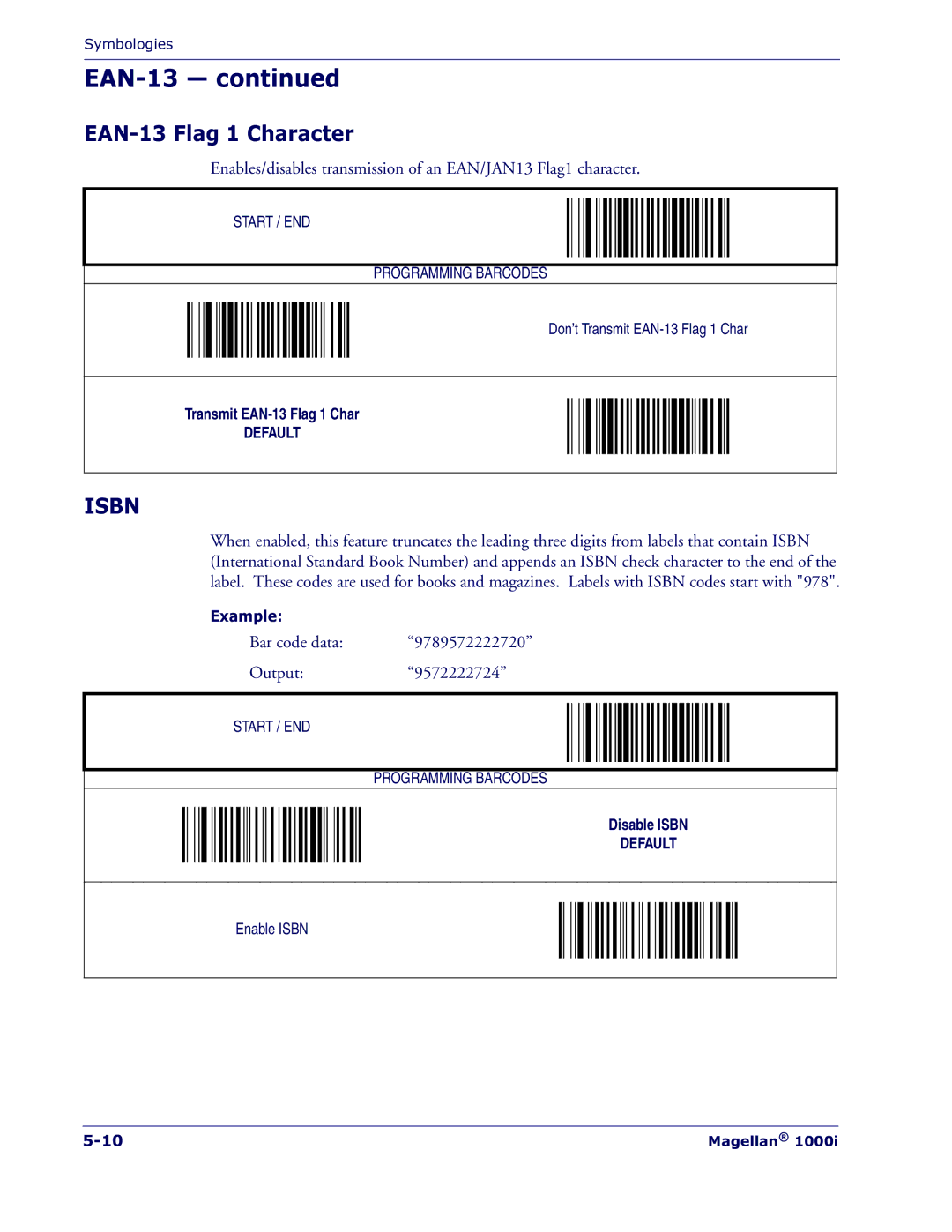 Datalogic Scanning 1000I manual EAN-13 Flag 1 Character, Isbn 