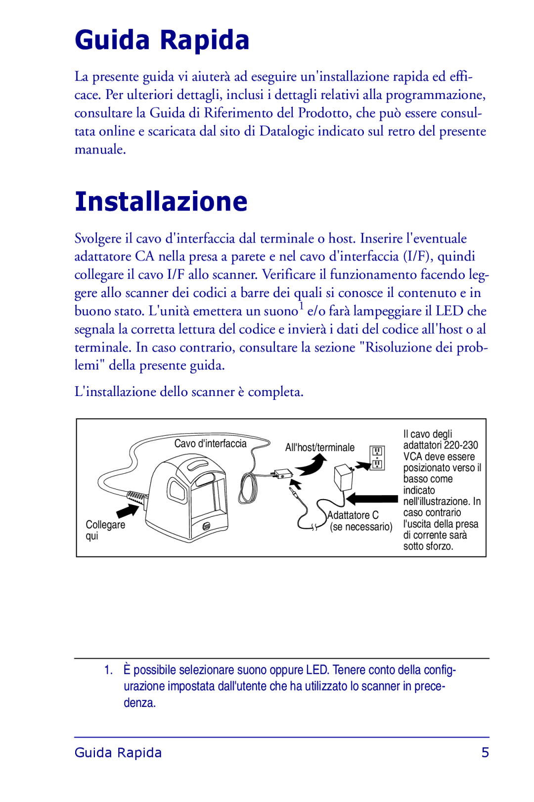 Datalogic Scanning 1000I manual Guida Rapida, Installazione 