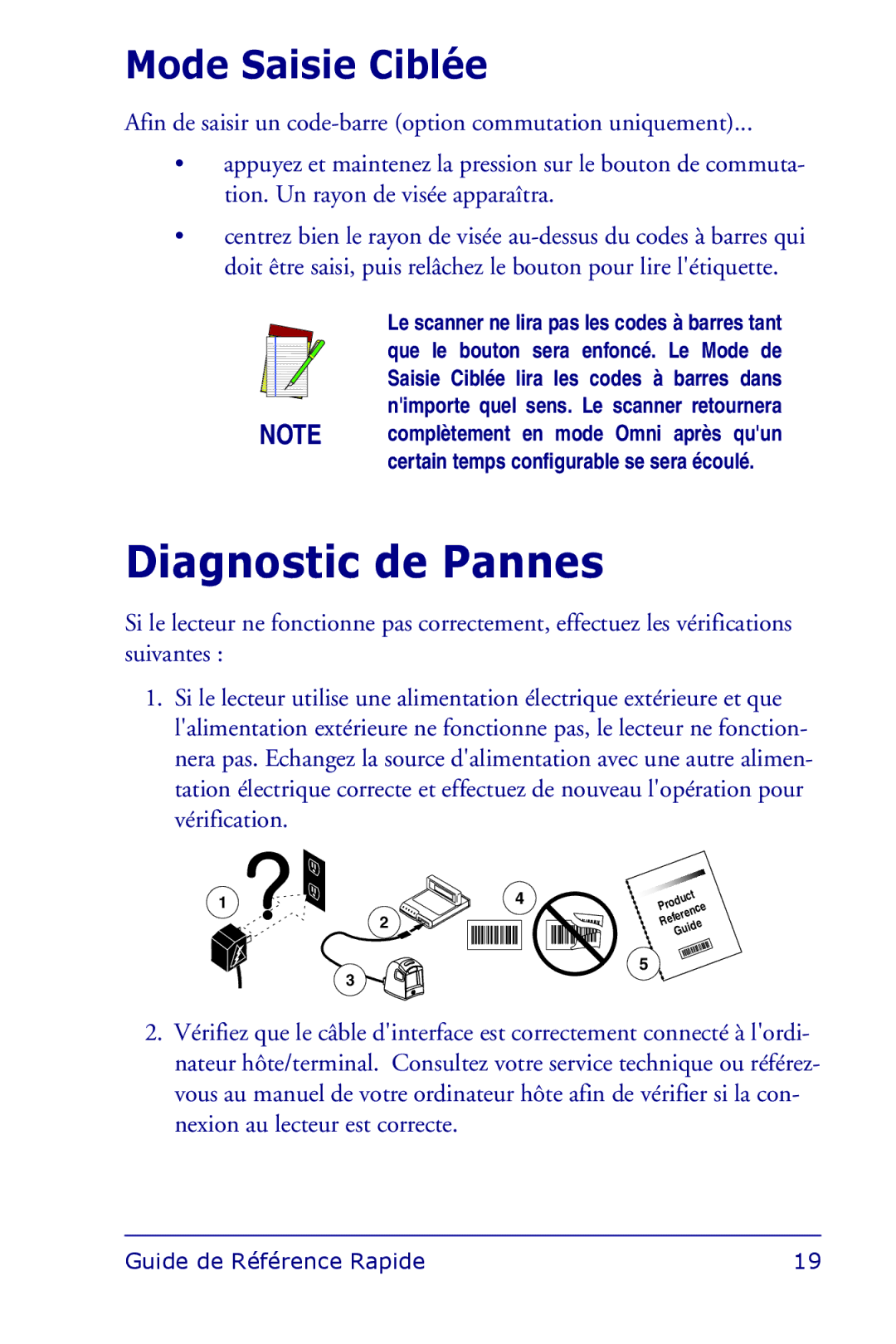 Datalogic Scanning 1000I manual Diagnostic de Pannes, Mode Saisie Ciblée 