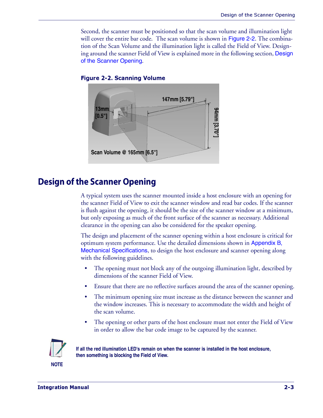 Datalogic Scanning 1100I OEM manual Design of the Scanner Opening, Scanning Volume 