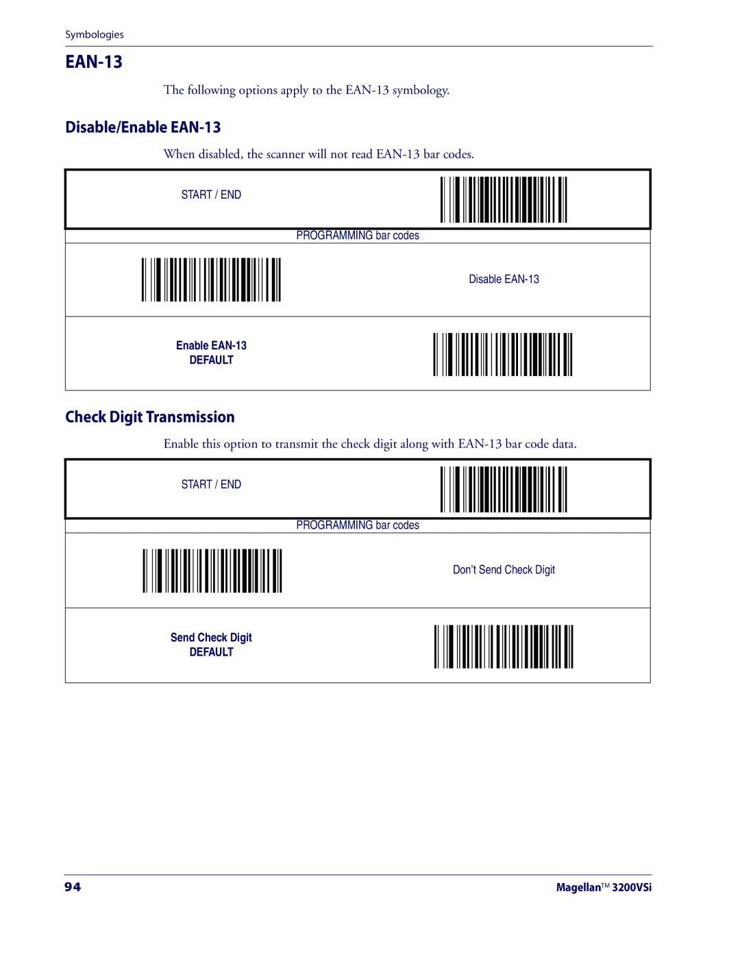 Datalogic Scanning 3200VSI manual Disable/Enable EAN-13, Following options apply to the EAN-13 symbology 