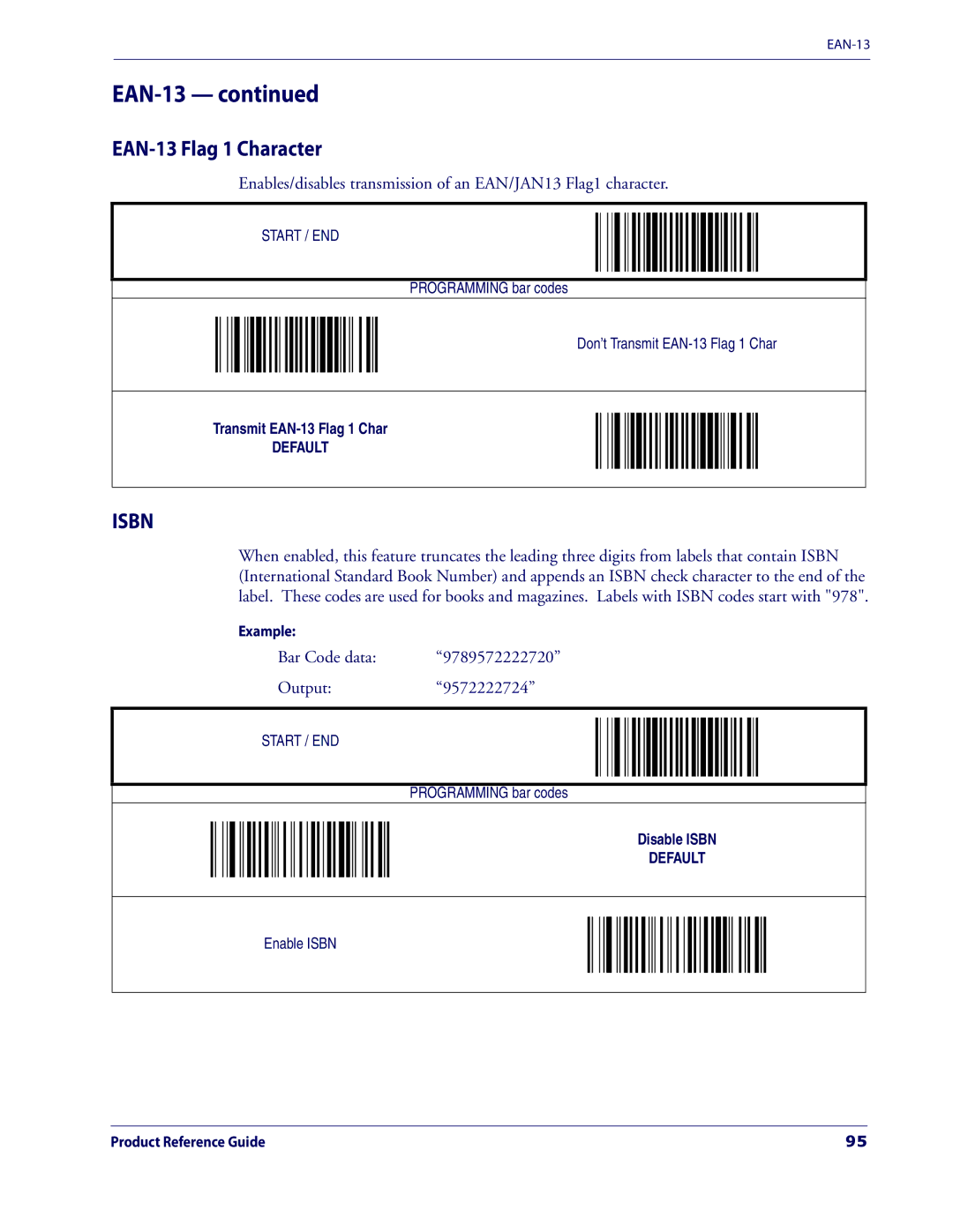 Datalogic Scanning 3200VSI manual EAN-13 Flag 1 Character, Bar Code data 9789572222720 Output9572222724 