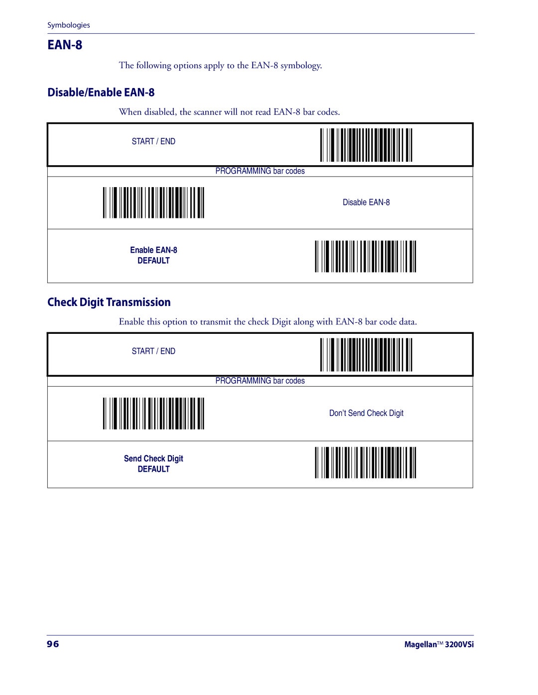 Datalogic Scanning 3200VSI manual Disable/Enable EAN-8, Following options apply to the EAN-8 symbology 