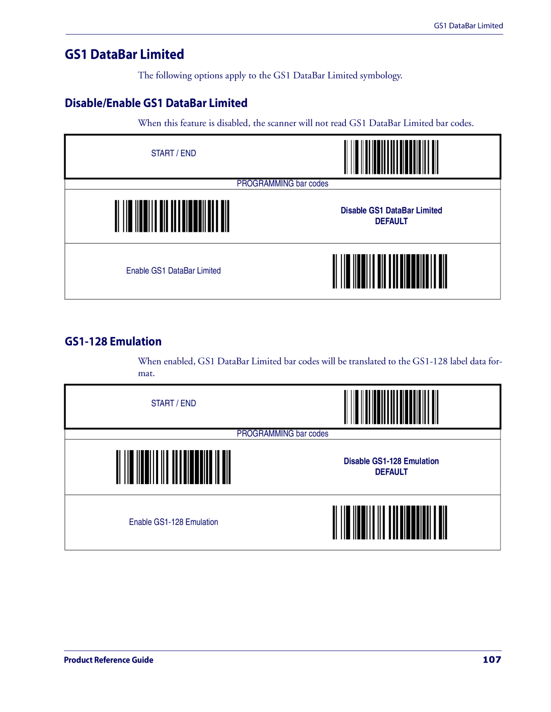 Datalogic Scanning 3200VSI manual Disable/Enable GS1 DataBar Limited, 107 