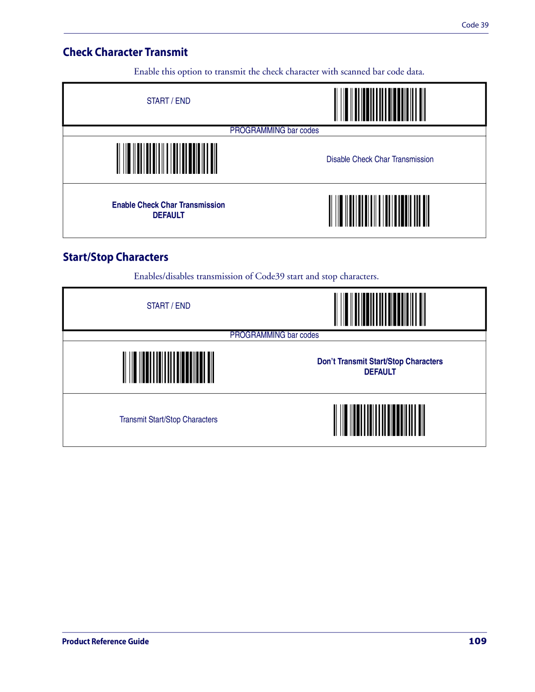 Datalogic Scanning 3200VSI manual Check Character Transmit, Start/Stop Characters, 109 