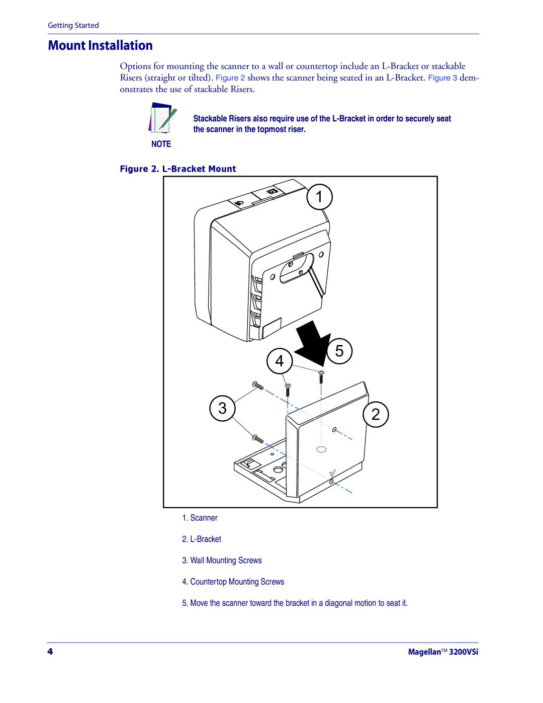 Datalogic Scanning 3200VSI manual Mount Installation, Bracket Mount 