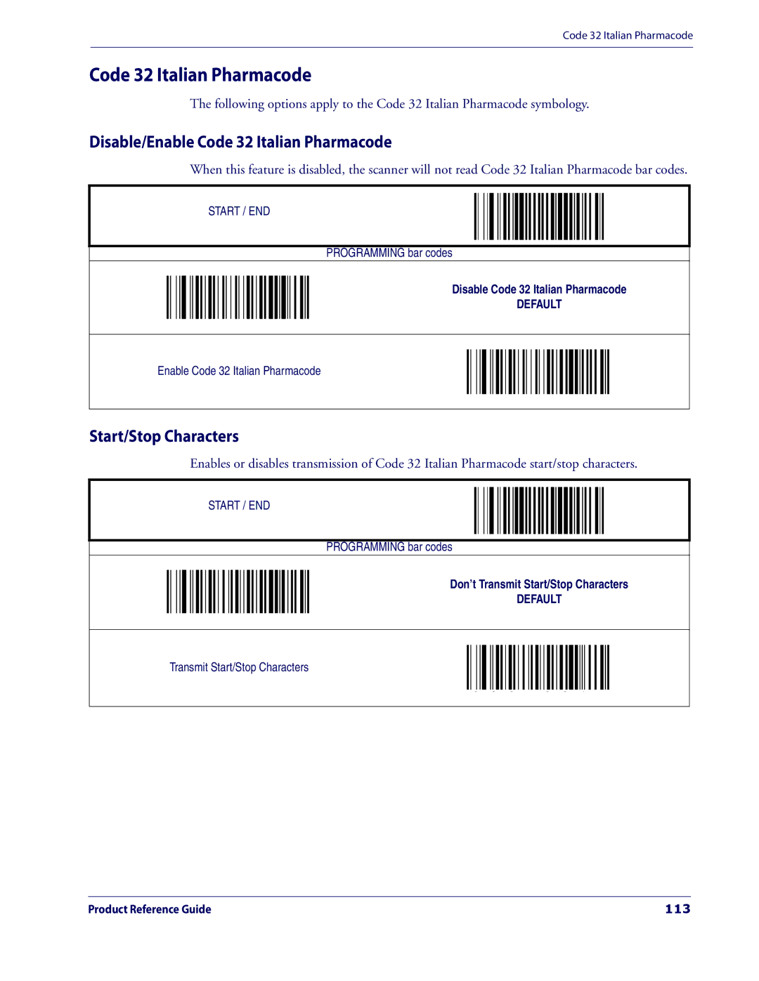 Datalogic Scanning 3200VSI manual Disable/Enable Code 32 Italian Pharmacode, 113 