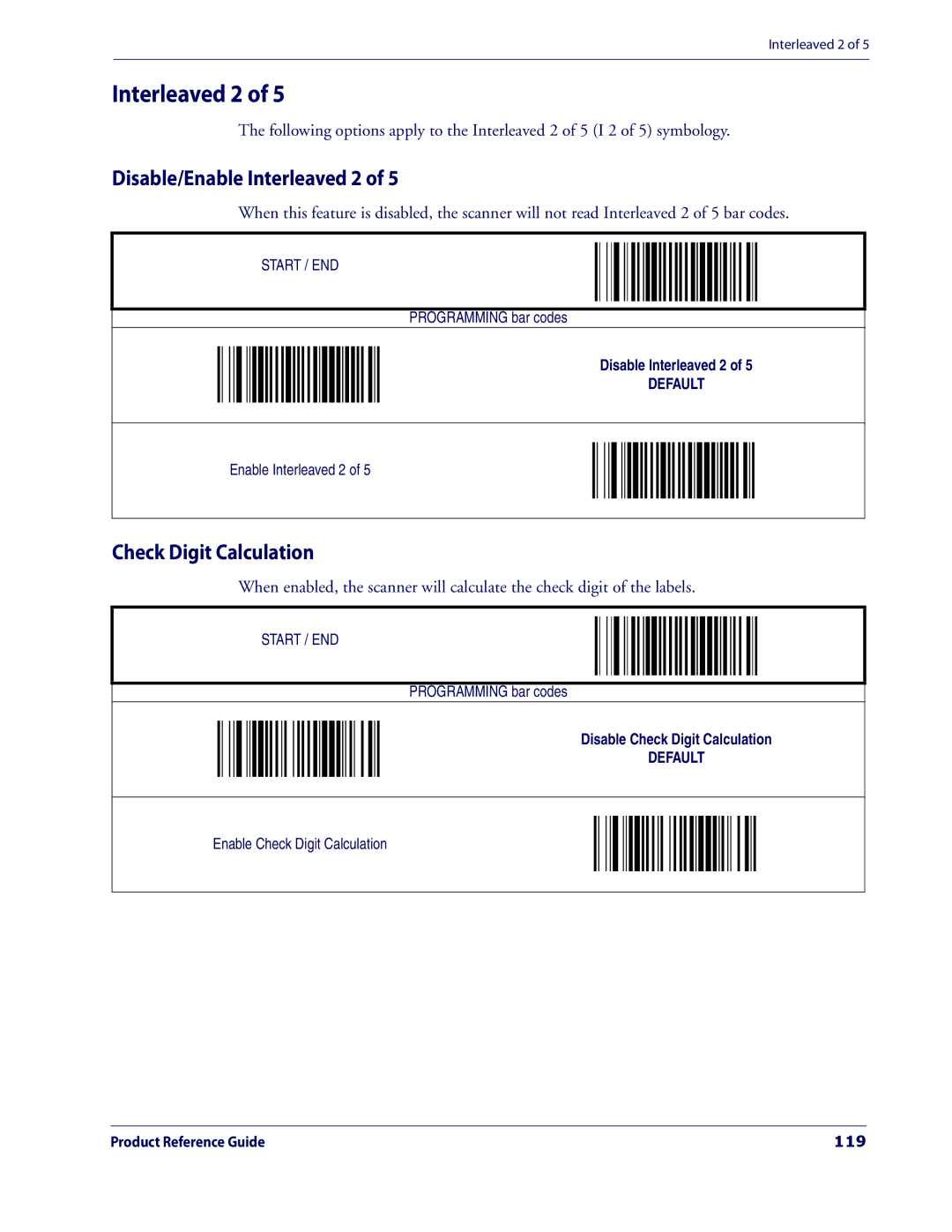 Datalogic Scanning 3200VSI manual Disable/Enable Interleaved 2, Check Digit Calculation, 119 