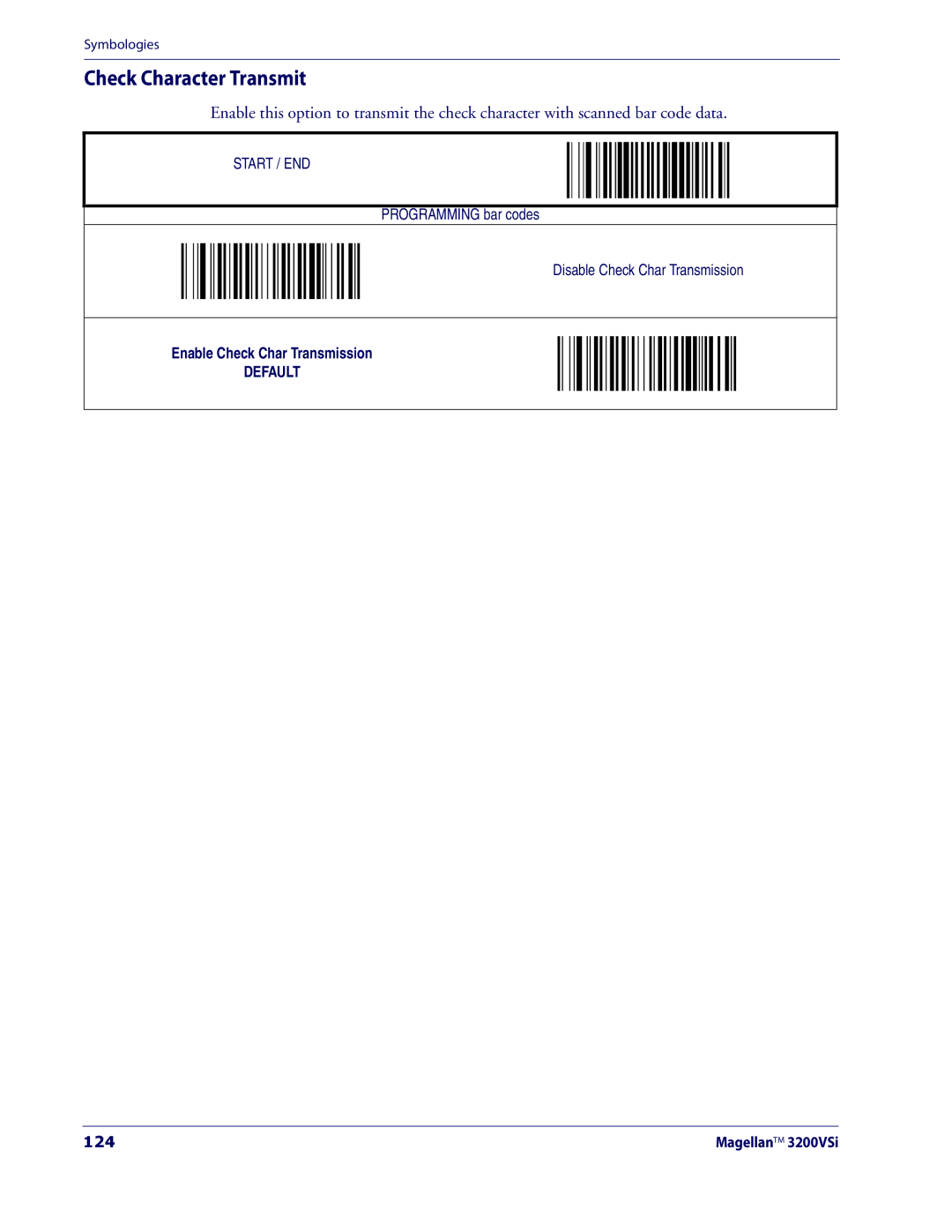 Datalogic Scanning 3200VSI manual Check Character Transmit, 124 