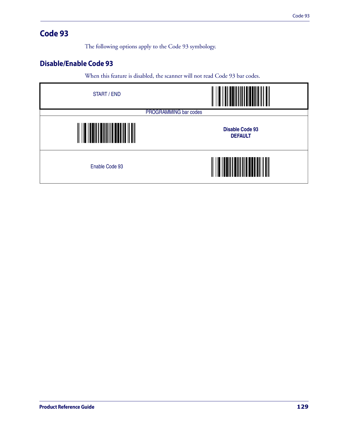 Datalogic Scanning 3200VSI manual Following options apply to the Code 93 symbology, 129 