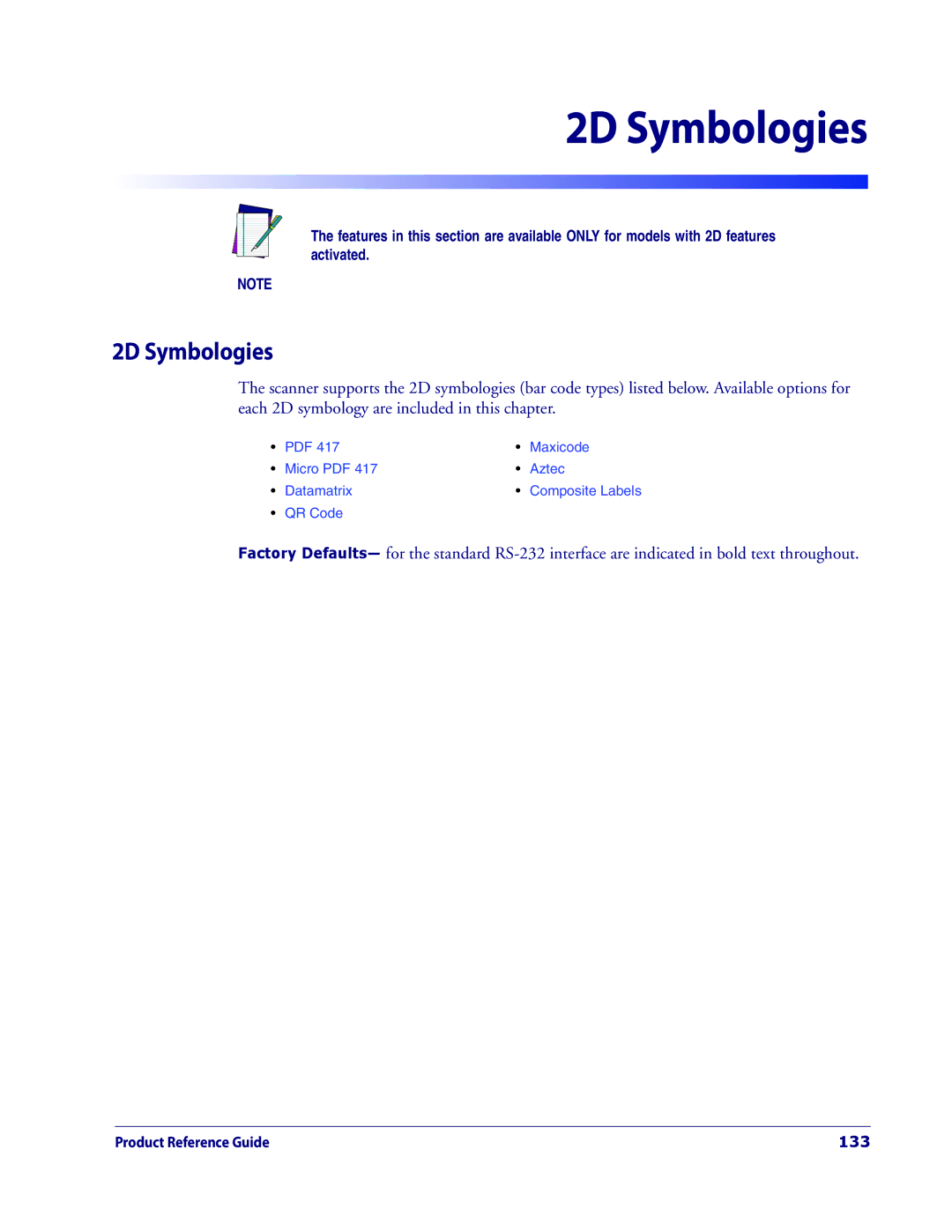 Datalogic Scanning 3200VSI manual 2D Symbologies, 133 