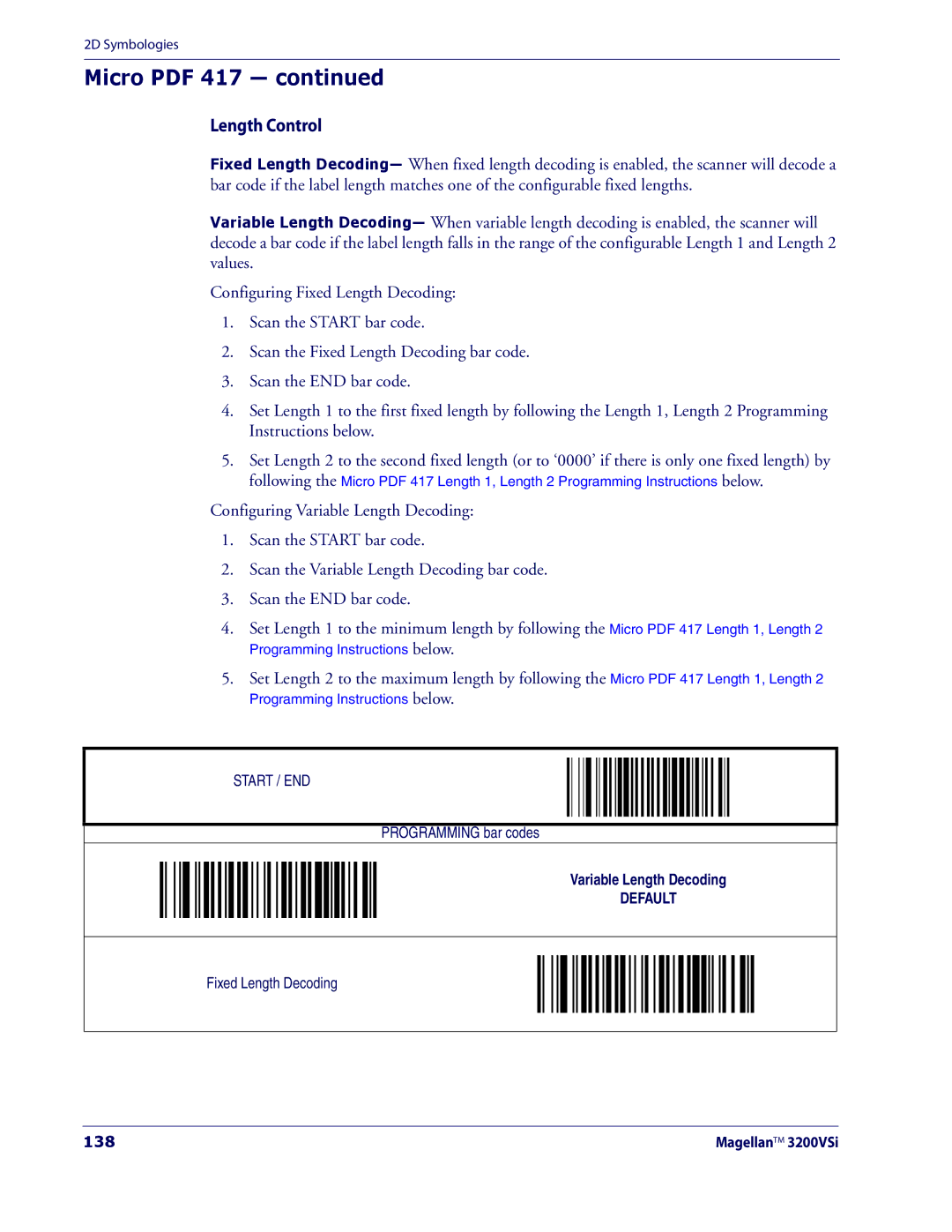 Datalogic Scanning 3200VSI manual Length Control, 138 