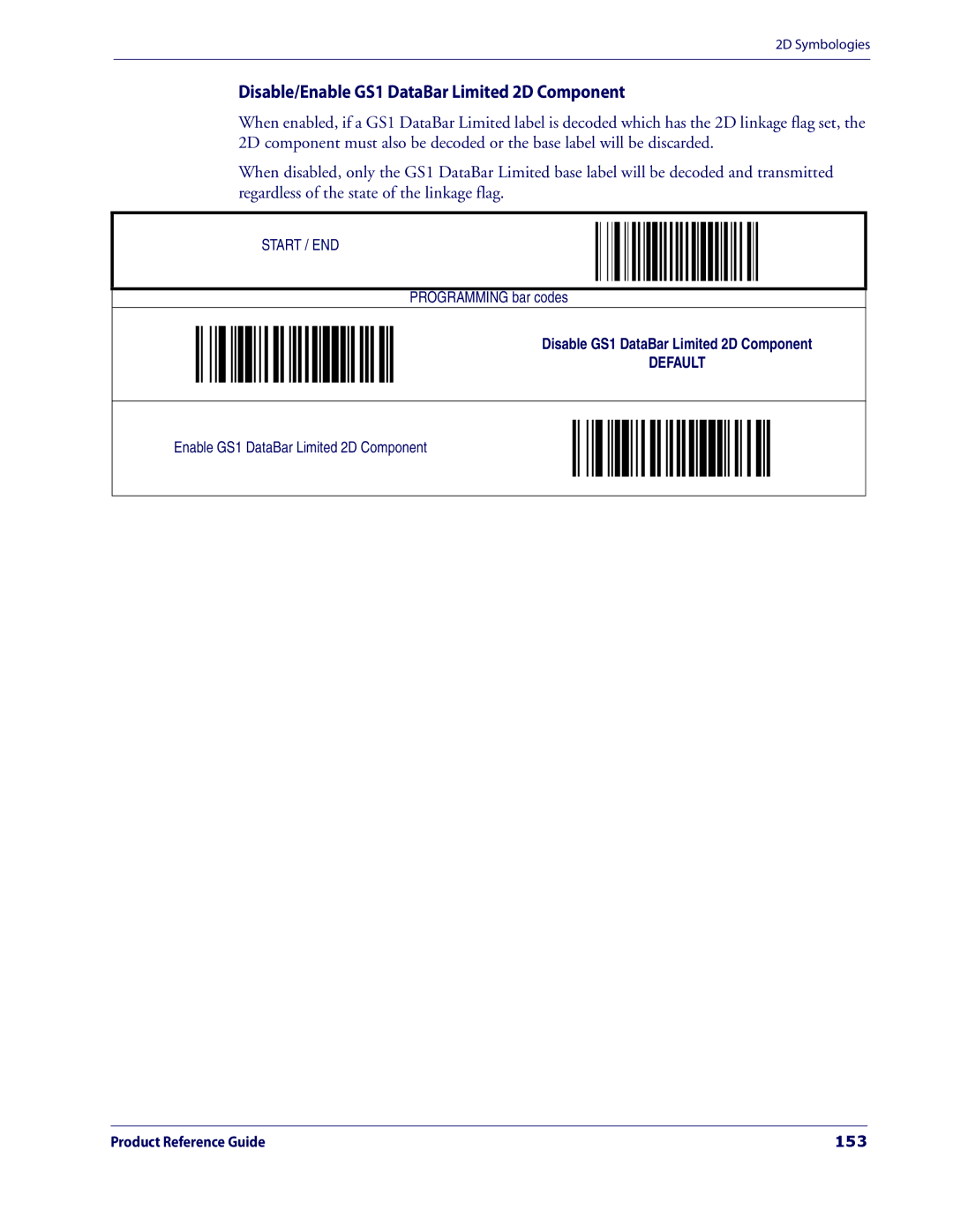 Datalogic Scanning 3200VSI manual Disable/Enable GS1 DataBar Limited 2D Component, 153 