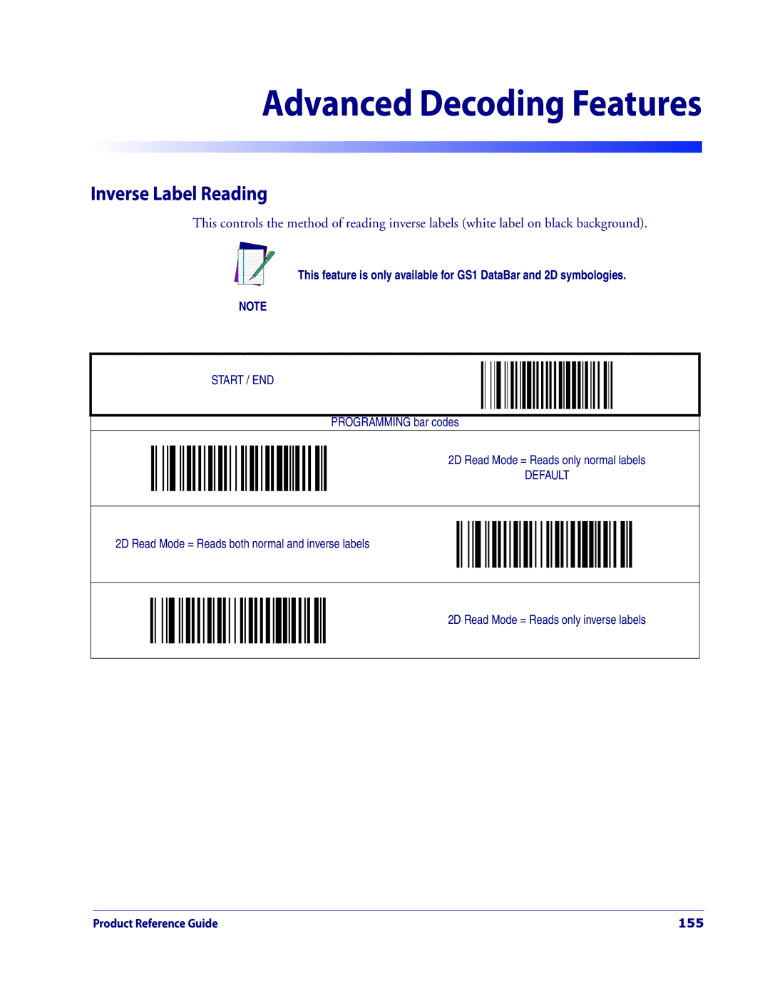 Datalogic Scanning 3200VSI manual Inverse Label Reading, 155 