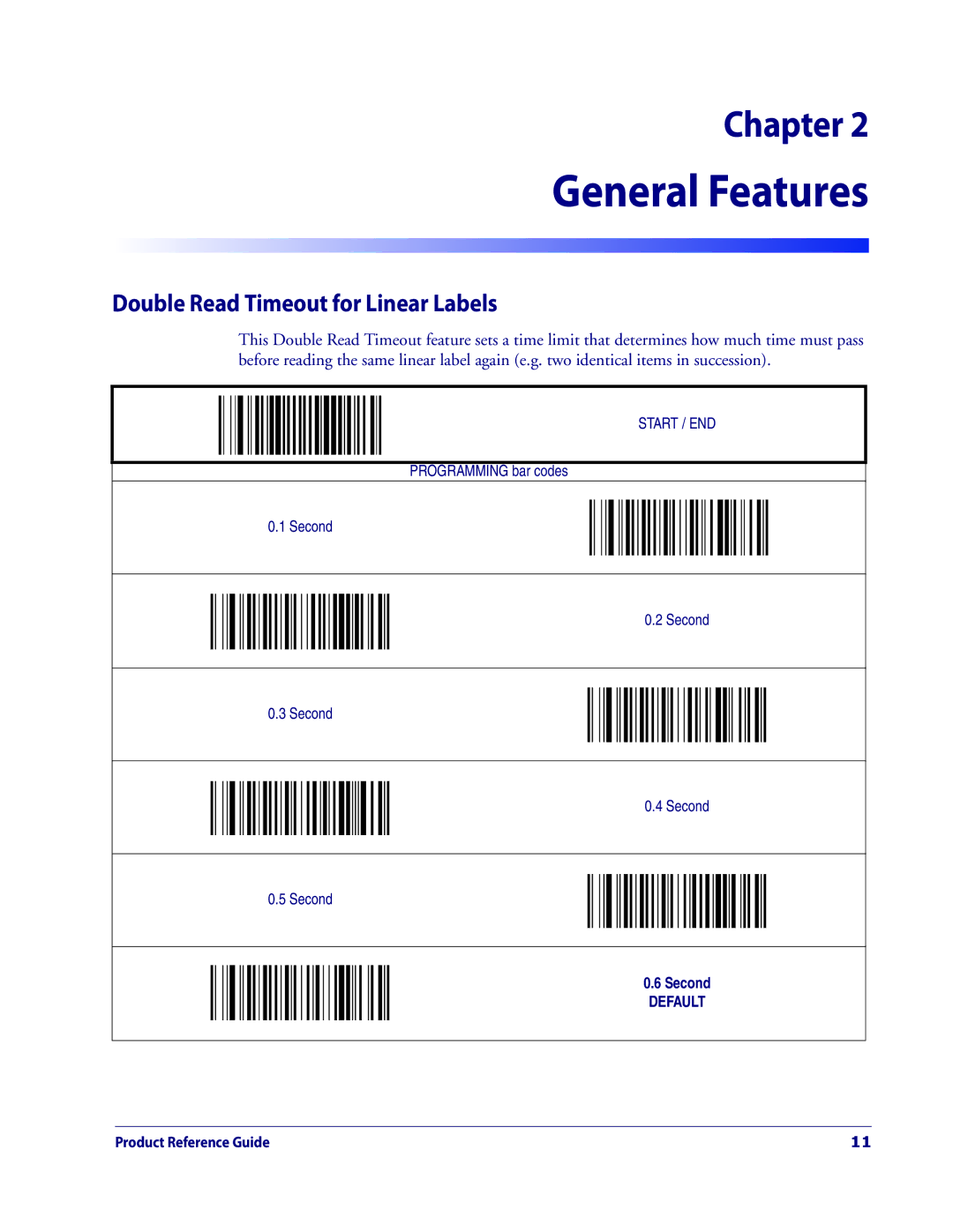 Datalogic Scanning 3200VSI manual General Features, Double Read Timeout for Linear Labels 