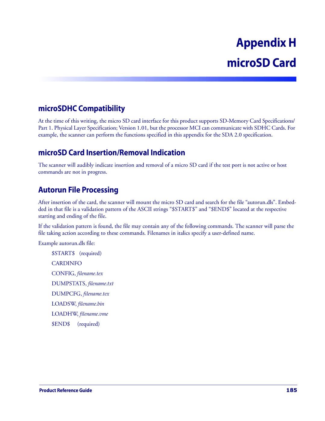 Datalogic Scanning 3200VSI MicroSDHC Compatibility, MicroSD Card Insertion/Removal Indication, Autorun File Processing 