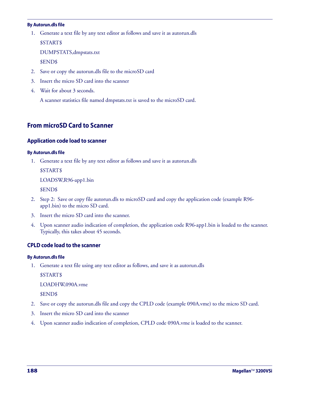 Datalogic Scanning 3200VSI From microSD Card to Scanner, Application code load to scanner, Cpld code load to the scanner 