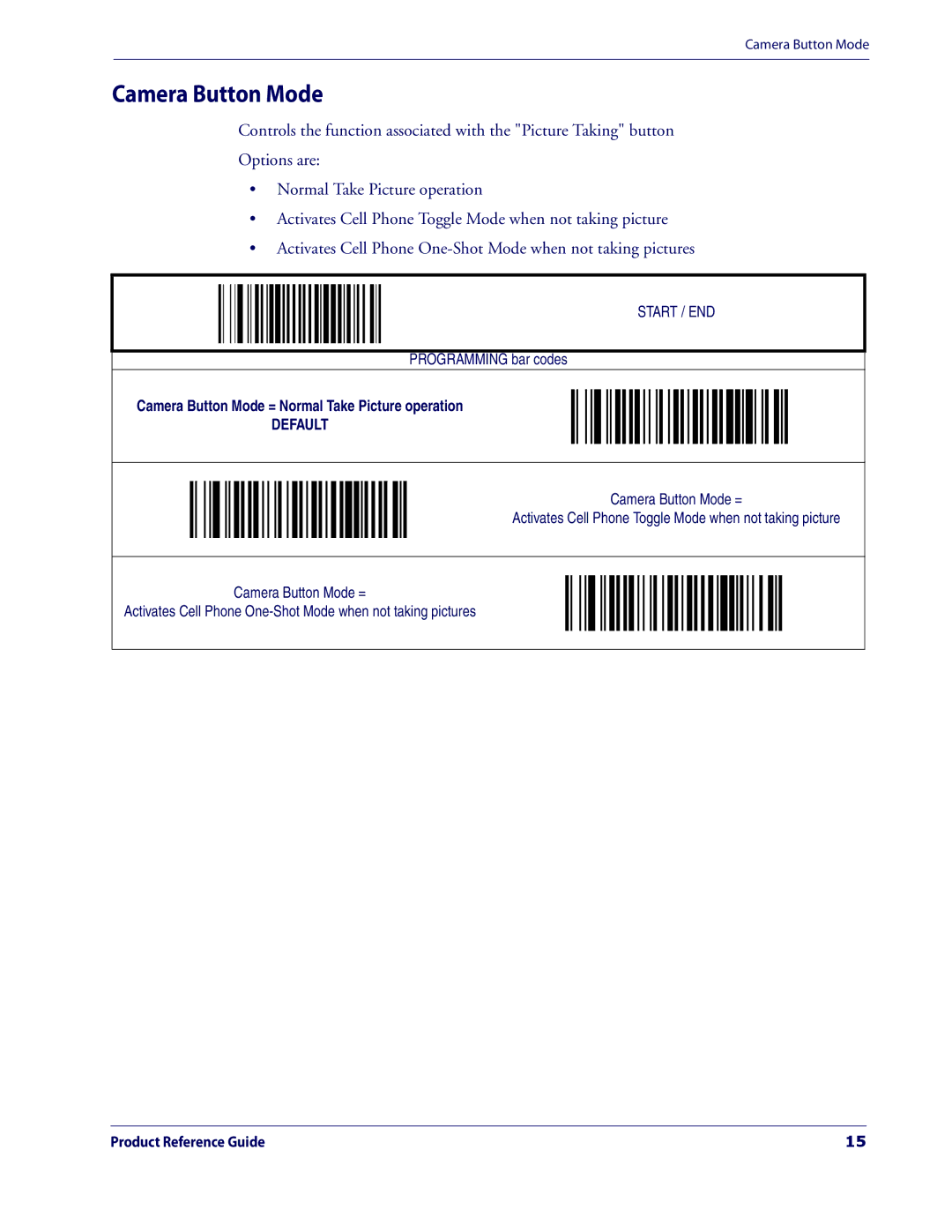 Datalogic Scanning 3200VSI manual Camera Button Mode 