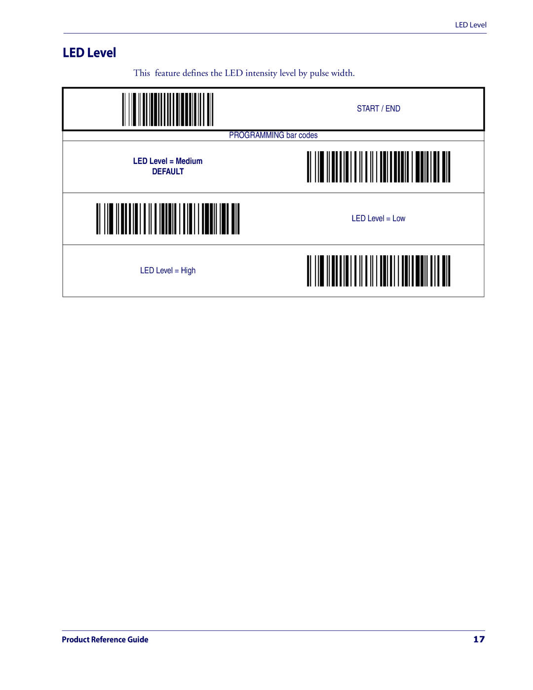 Datalogic Scanning 3200VSI manual LED Level, This feature defines the LED intensity level by pulse width 