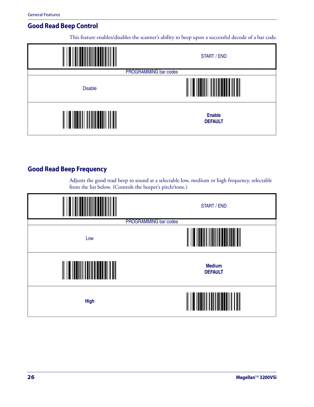 Datalogic Scanning 3200VSI manual Good Read Beep Control, Good Read Beep Frequency 
