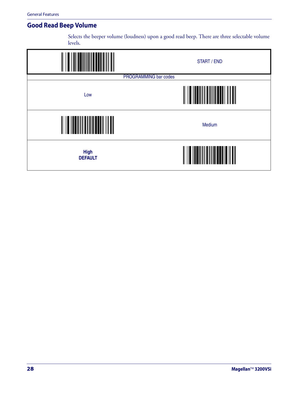 Datalogic Scanning 3200VSI manual Good Read Beep Volume 