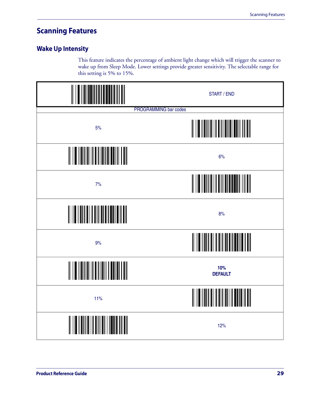 Datalogic Scanning 3200VSI manual Scanning Features, Wake Up Intensity 