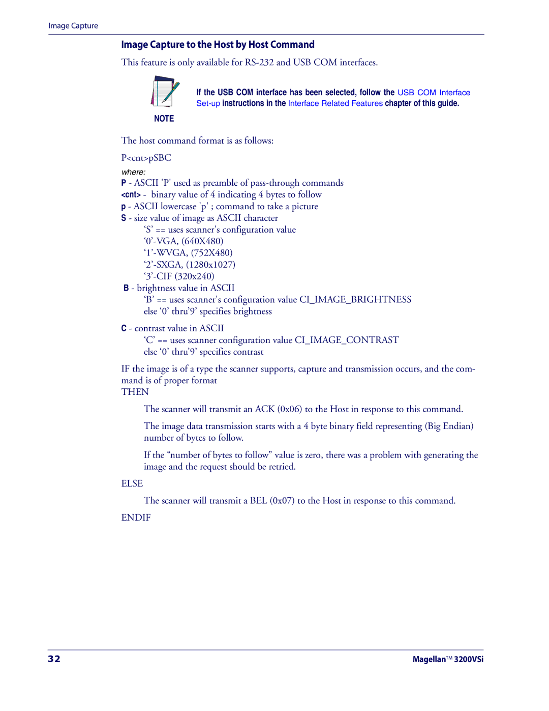 Datalogic Scanning 3200VSI manual Image Capture to the Host by Host Command, Host command format is as follows PcntpSBC 