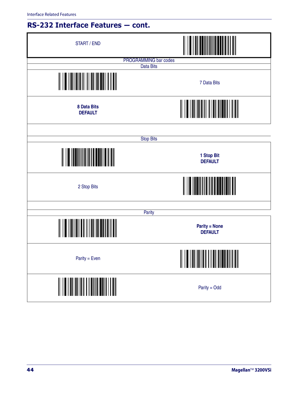 Datalogic Scanning 3200VSI manual RS-232 Interface Features 