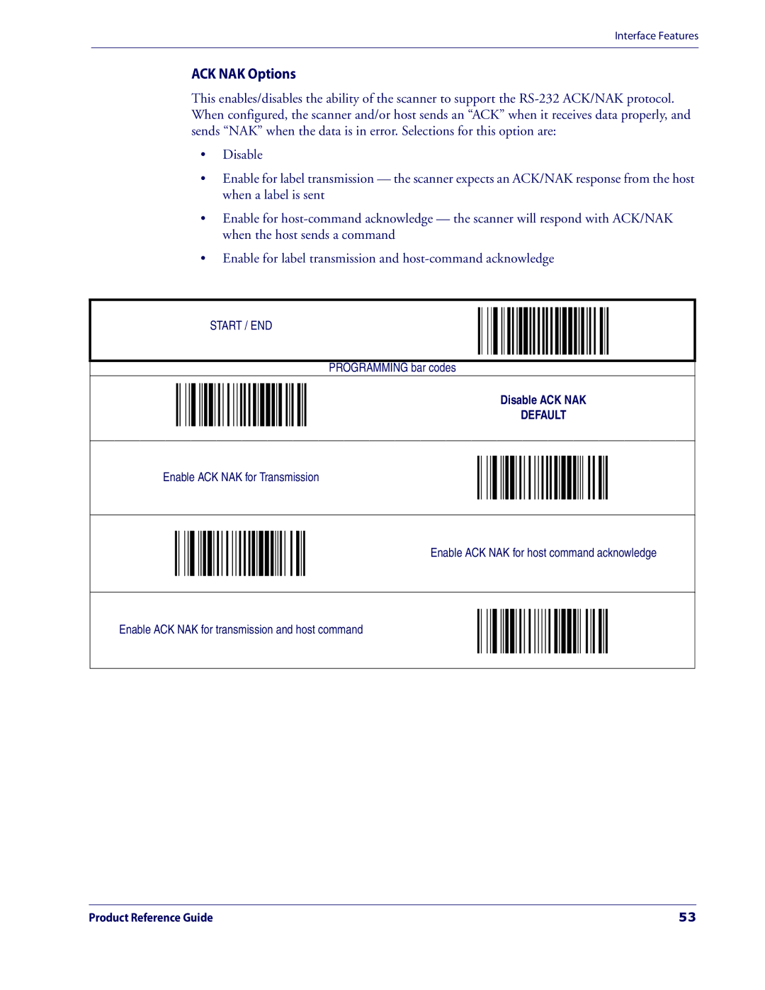 Datalogic Scanning 3200VSI manual ACK NAK Options 