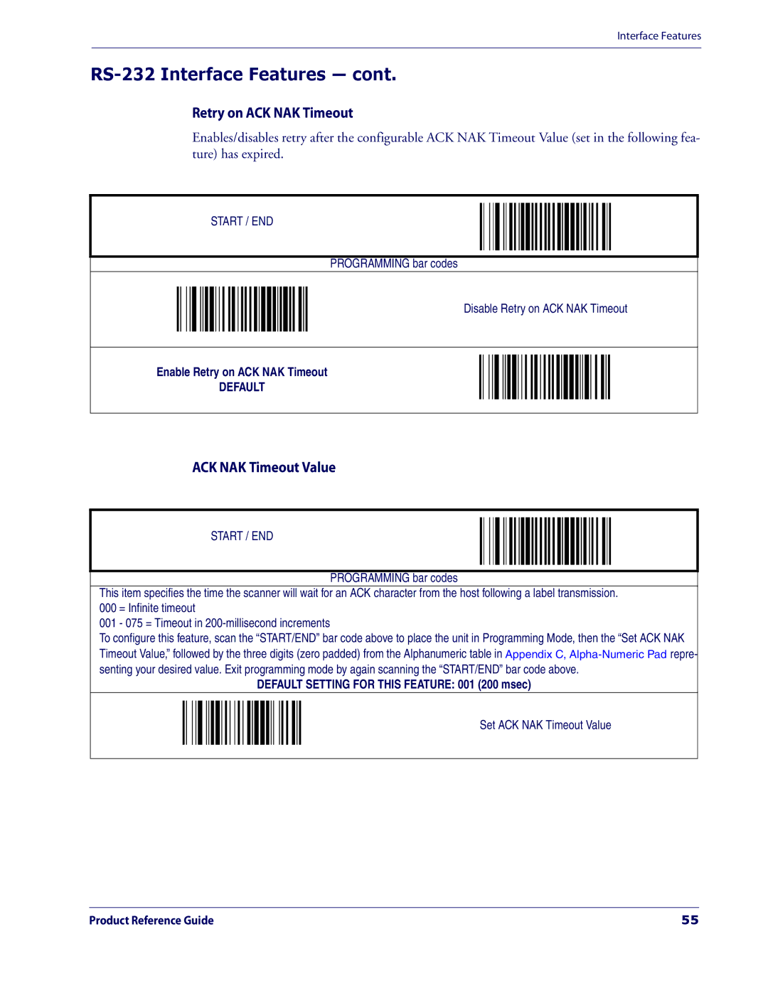 Datalogic Scanning 3200VSI manual Retry on ACK NAK Timeout, ACK NAK Timeout Value 