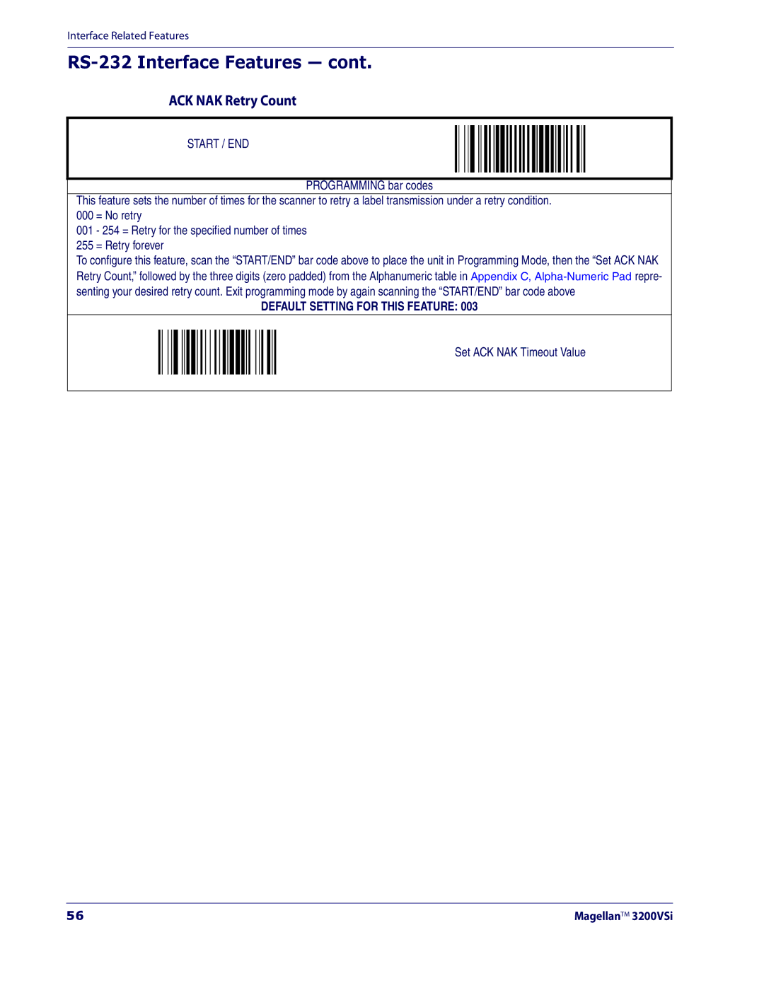 Datalogic Scanning 3200VSI manual ACK NAK Retry Count 