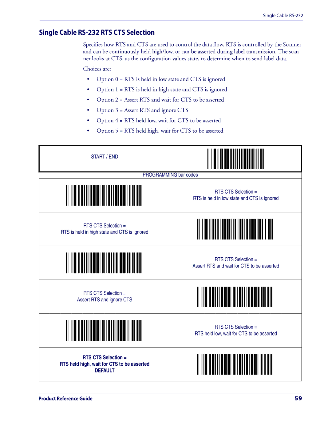 Datalogic Scanning 3200VSI manual Single Cable RS-232 RTS CTS Selection 