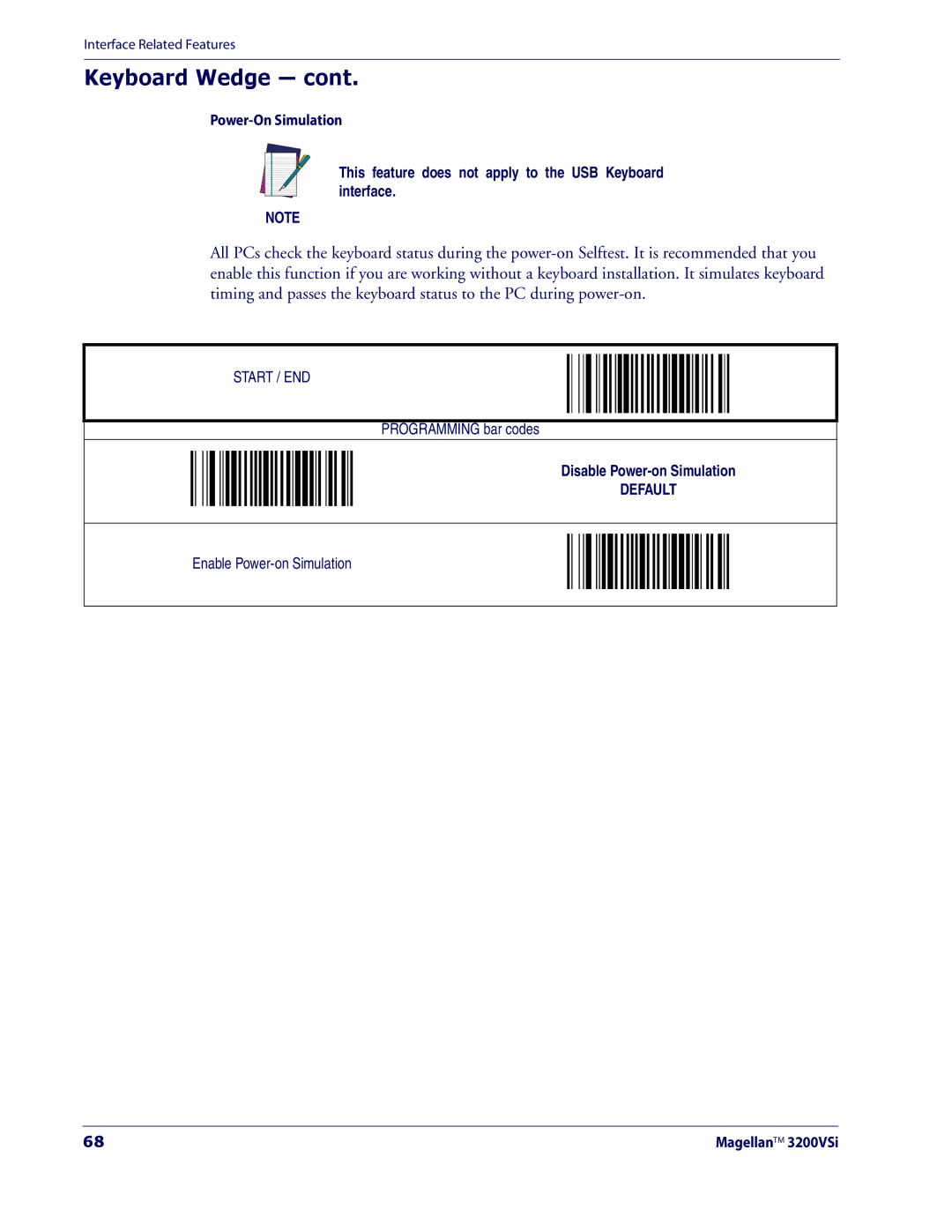 Datalogic Scanning 3200VSI manual Disable Power-on Simulation 